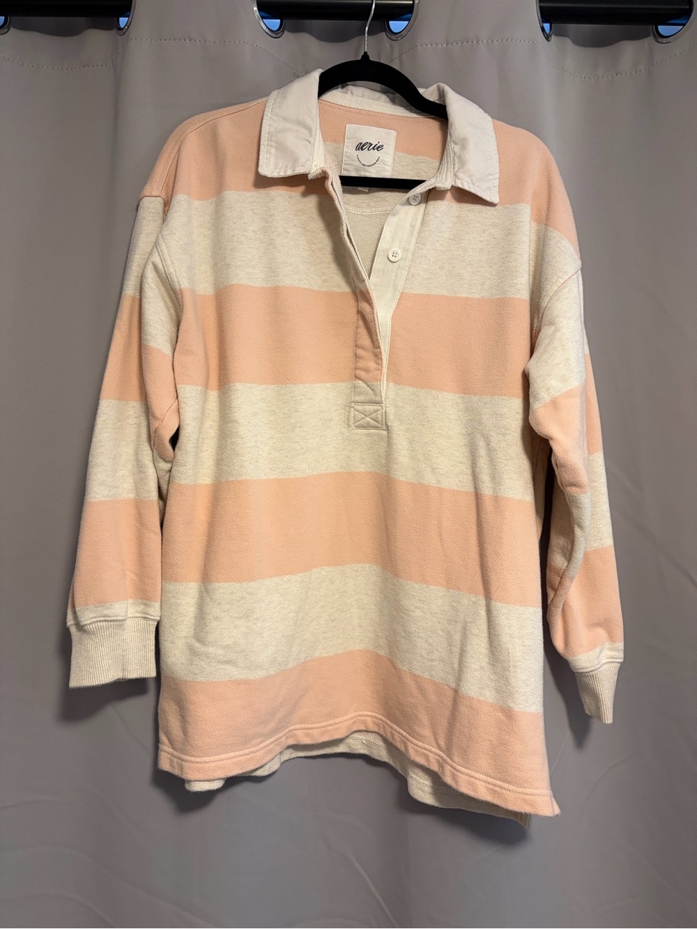 aerie Pink & Cream Striped Rugby Pullover